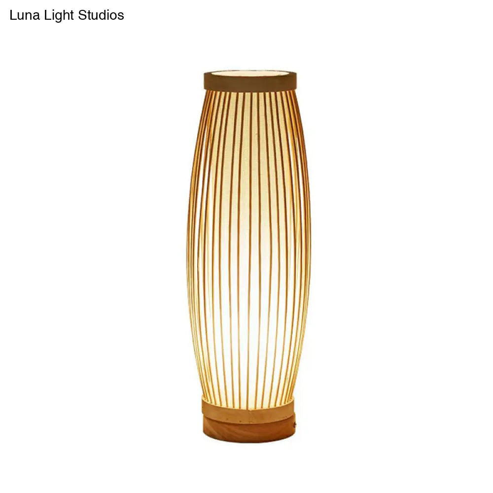 Oriental Woven Shade Accent Lamp with Natural Finish for Bedroom, Living Room & Home Decor | Thomler