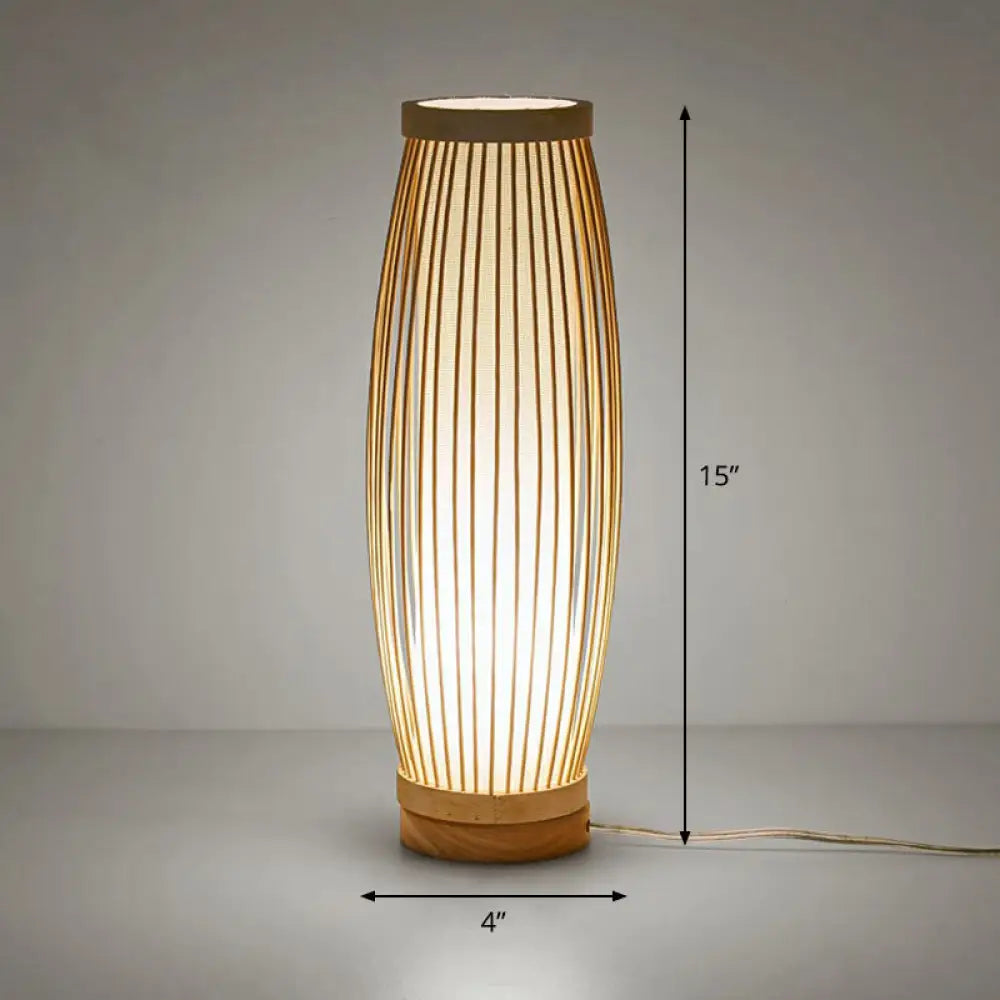 Oriental Woven Shade Accent Lamp with Natural Finish for Bedroom, Living Room & Home Decor | Thomler