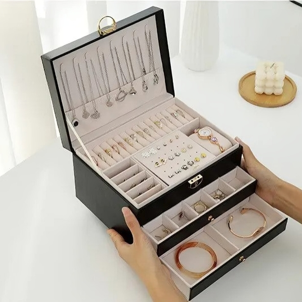 Layered Jewelry Organizer with Pull-Out Drawers for Rings, Necklaces & Watches | Thomler