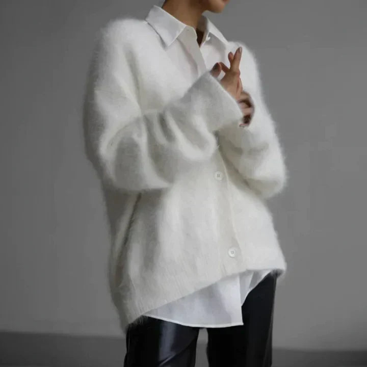 Cloud-Soft Button-Up Knit Sweater with Deep V-Neck & Slouchy Sleeves – Women's Relaxed Oversized Cardigan for Layering | Thomler