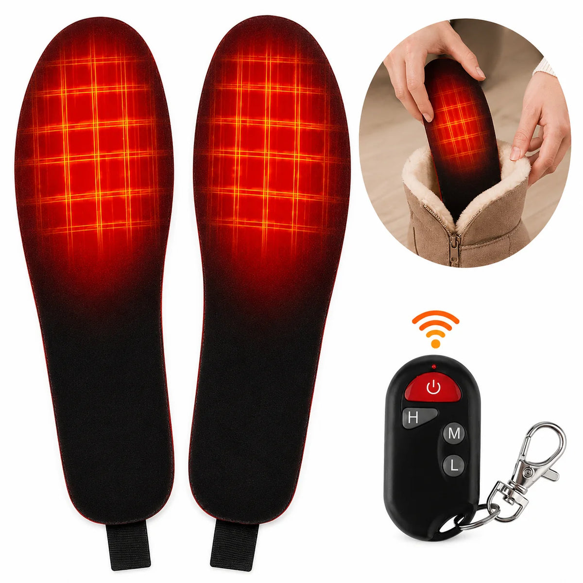 Rechargeable Heated Insoles with Wireless Remote for Cold Weather Warmth – Adjustable Temperature Foot Warmers for Winter Boots, Sneakers | Thomler