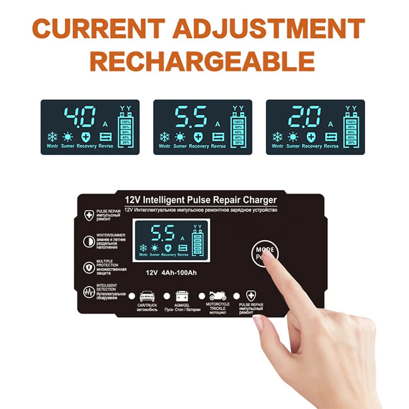 12V Smart Automatic Battery Charger with Pulse Repair & Winter Mode for Cars & Motorcycles | Thomler