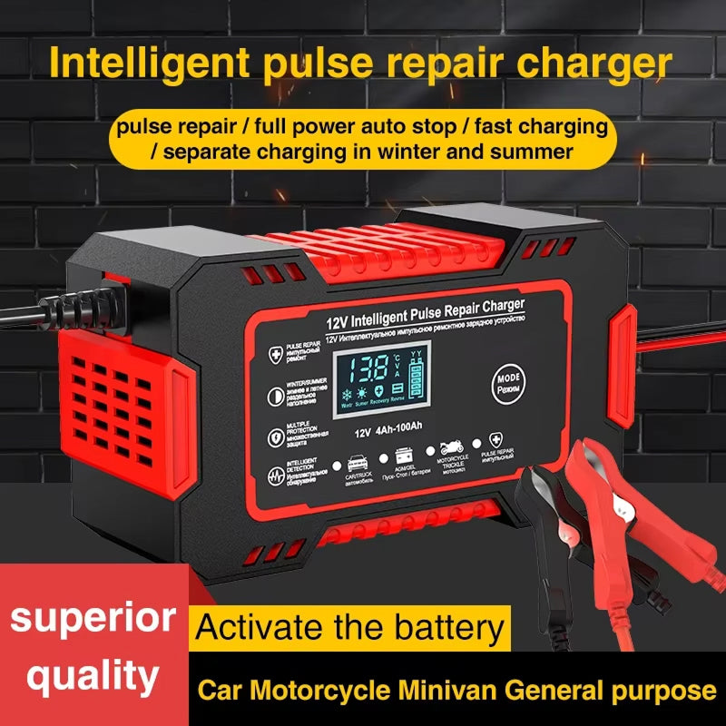 12V Smart Automatic Battery Charger with Pulse Repair & Winter Mode for Cars & Motorcycles | Thomler