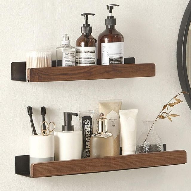 Bathroom Wall Shelf Solid Wood 50.0 cm Rustic Bathroom Storage Floating Toilet Organiser Drill Free Scandinavian Wall Rack | Thomler