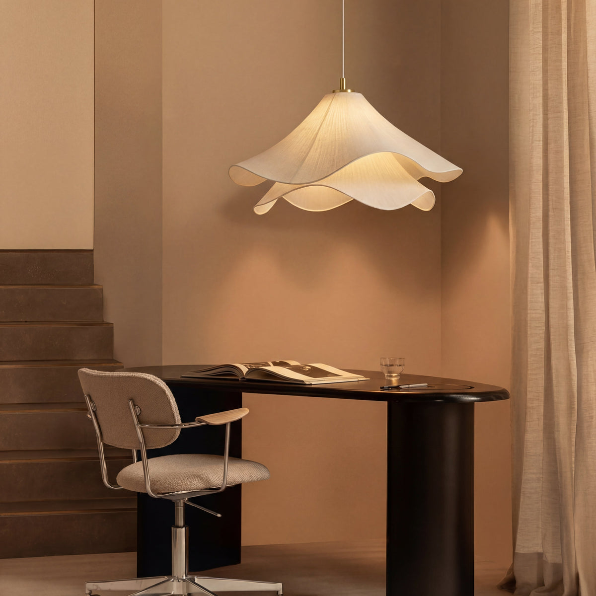 Layered Fabric Flower Pendant Light Fixture – Adjustable Modern Hanging Lamp for Dining Room & Bar – Metal Frame E26/E27 Socket | Thomler