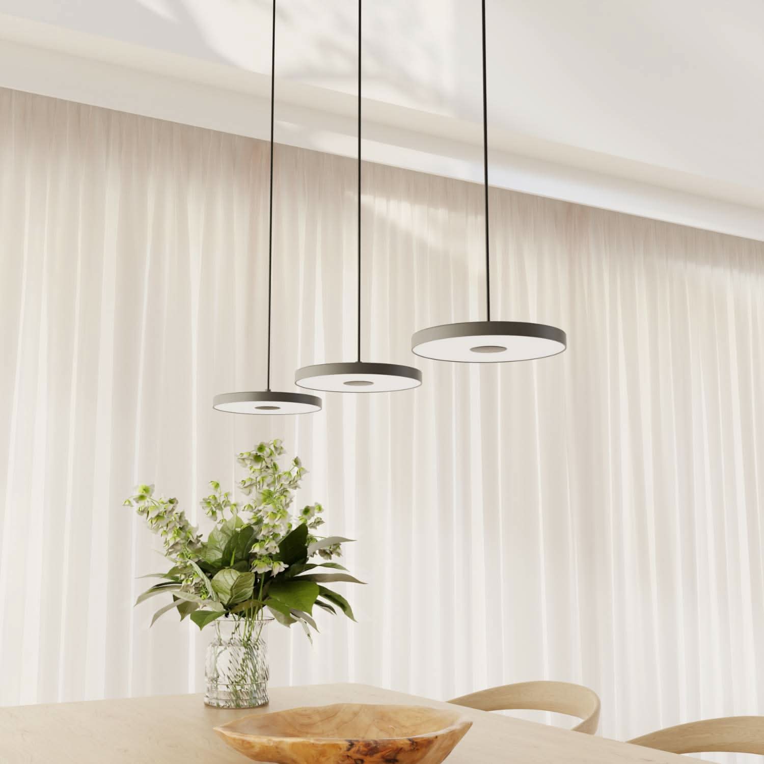 Pendant Light Aluminium LED 23.0 cm Black Dining Table Kitchen Island Dimmable Hanging Ceiling Lamp Japandi Scandinavian | Thomler