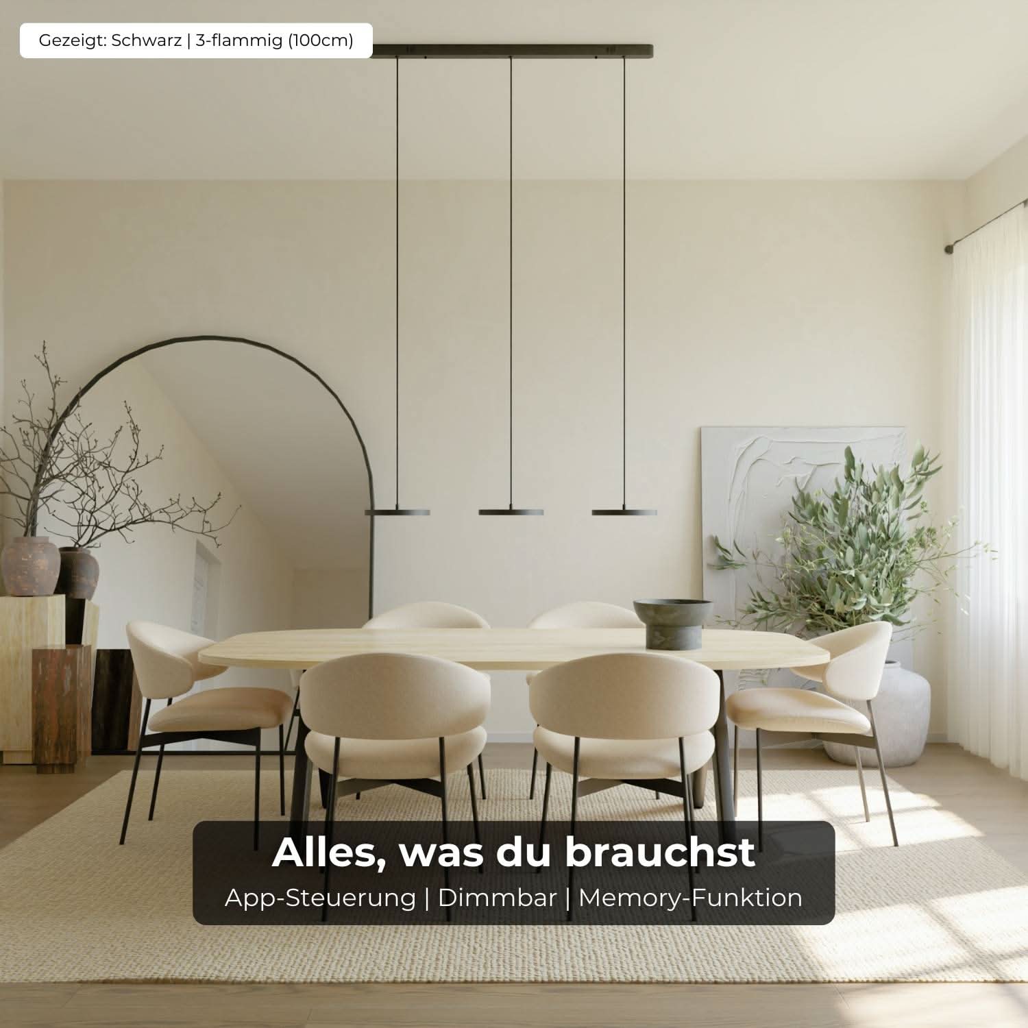 Pendant Light Aluminium LED 23.0 cm Black Dining Table Kitchen Island Dimmable Hanging Ceiling Lamp Japandi Scandinavian | Thomler