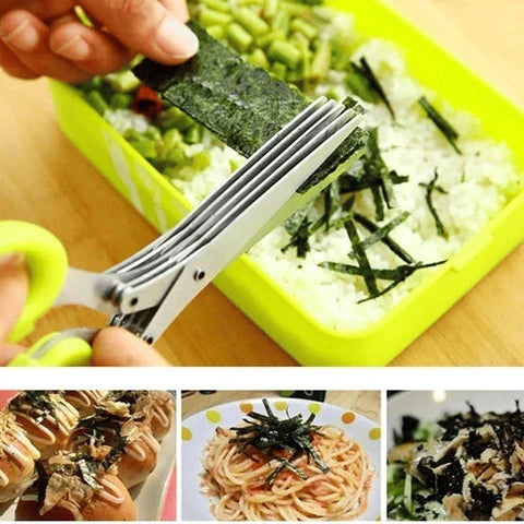 Multi-Blade Herb Shears Stainless Steel with Cleaning Comb for Lettuce Basil Parsley Chives | Kitchen Tool Food Prep Gadget Veggie Chopper | Thomler