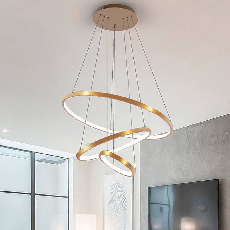 Modern LED Ring Chandelier with Adjustable Height – Metal & Acrylic Hanging Light for Living Room, Dining Room, Bedroom | Thomler