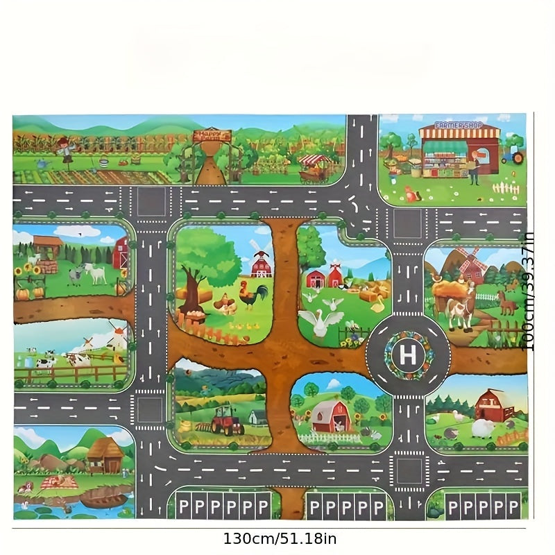 Play Mat Woven Fabric 100.0 x 130.0 cm Non Slip Farm Road Children Nursery Bedroom Role Play Rug | Thomler