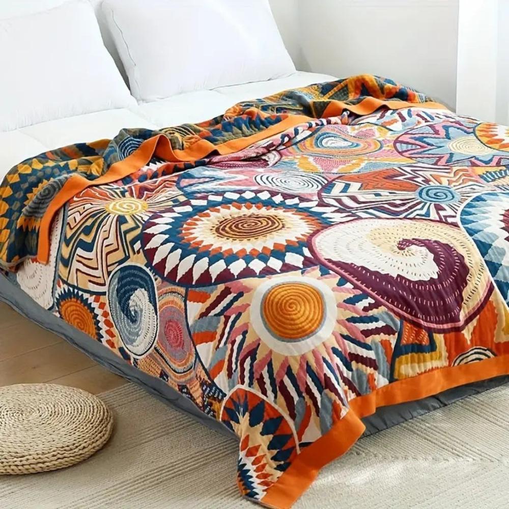 100% Cotton Throw Blanket Sunburst Pattern All-Season Lightweight Bed Sofa Couch Cover for Bedroom Living Room Travel | Thomler