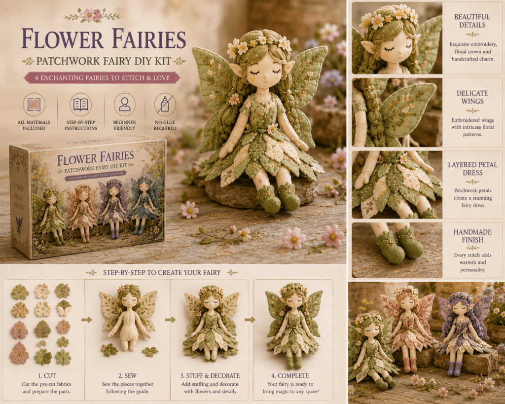 Handmade Fabric Fairy Sewing Craft Kit – 7 Whimsical Designs for Adults & Kids | Thomler