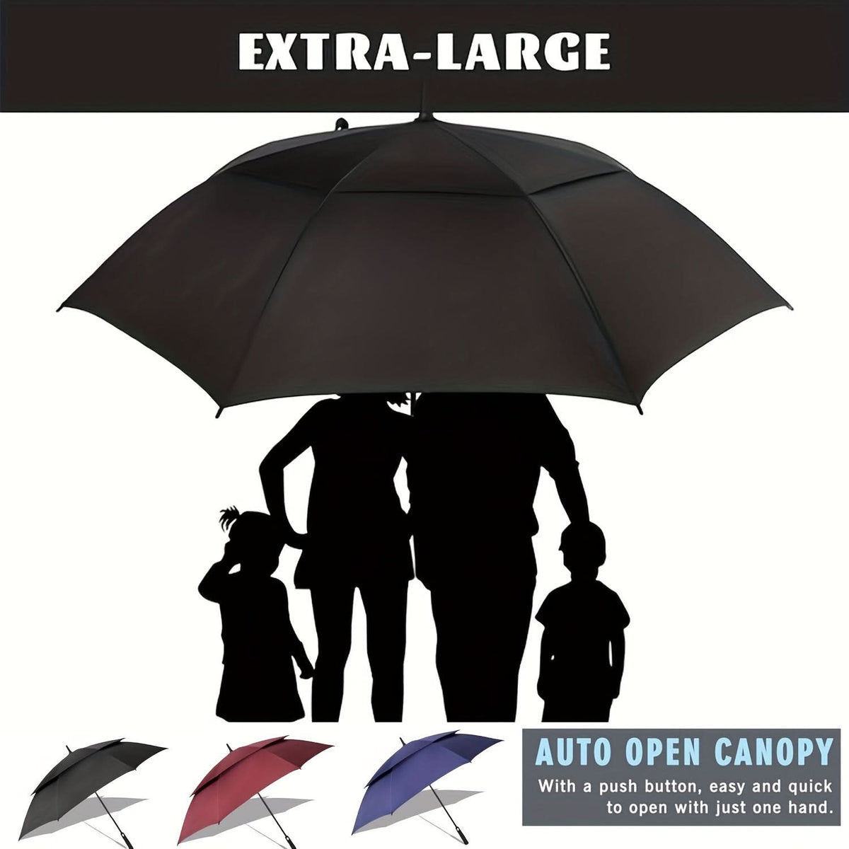 Oversized Automatic Umbrella Double Canopy Wind Resistant 2-3 Person Golf Rain Sun Protection Events Travel Outdoor Activities | Thomler