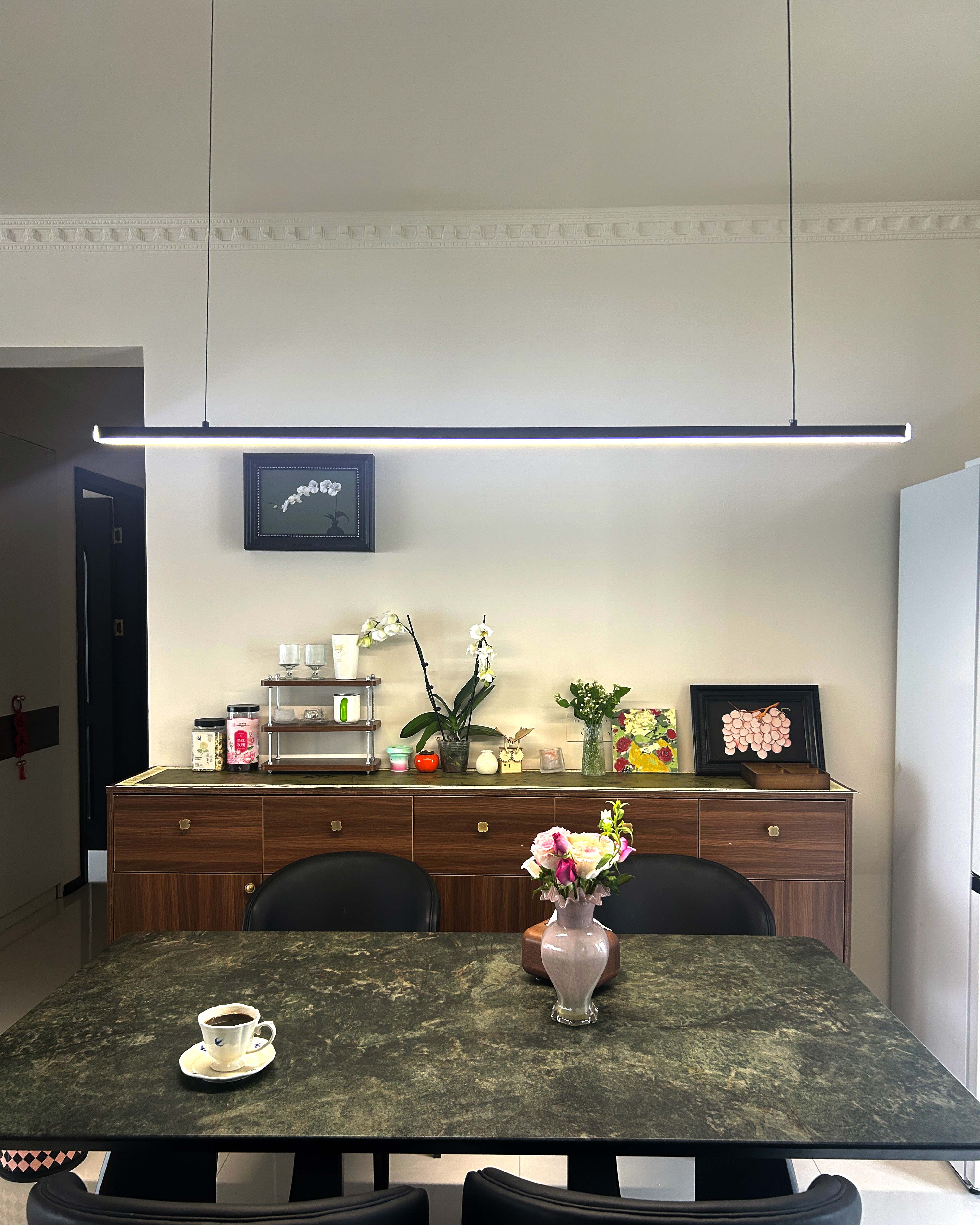 Linear Pendant Light Metal 39 in Adjustable Kitchen Island LED Warm White 3000K-6000K Modern Dining Room Hanging Lamp | Thomler