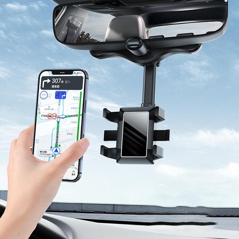 Adjustable Car Mirror Mount for Smartphones - Rotating Clip-On Device Cradle for GPS Navigation and Hands-Free Viewing While Driving | Thomler