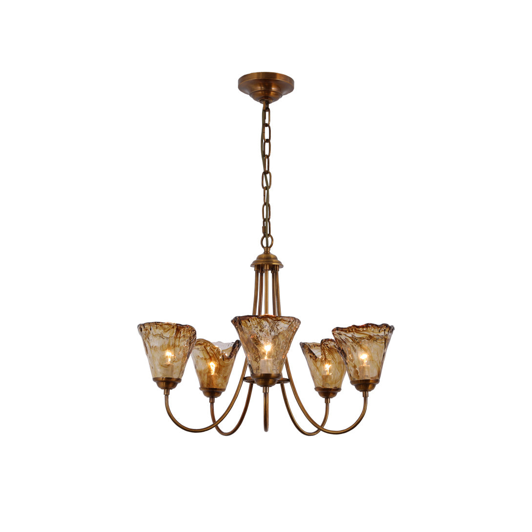 Amber Glass Globe Chandelier with Dark Brass Accents – Multi-Arm Ceiling Light for Dining Room, Living Room & Entryway | Thomler