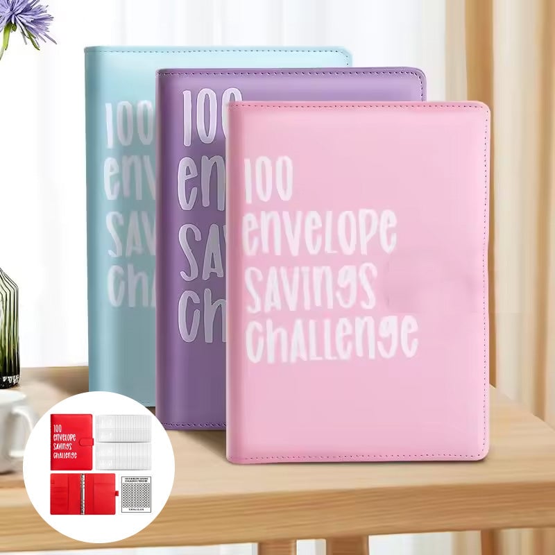 100-Envelope Money Saving Binder with Cash Envelopes for Budget Tracking & Financial Goals | PU Leather Organizer for Home Finance | Thomler