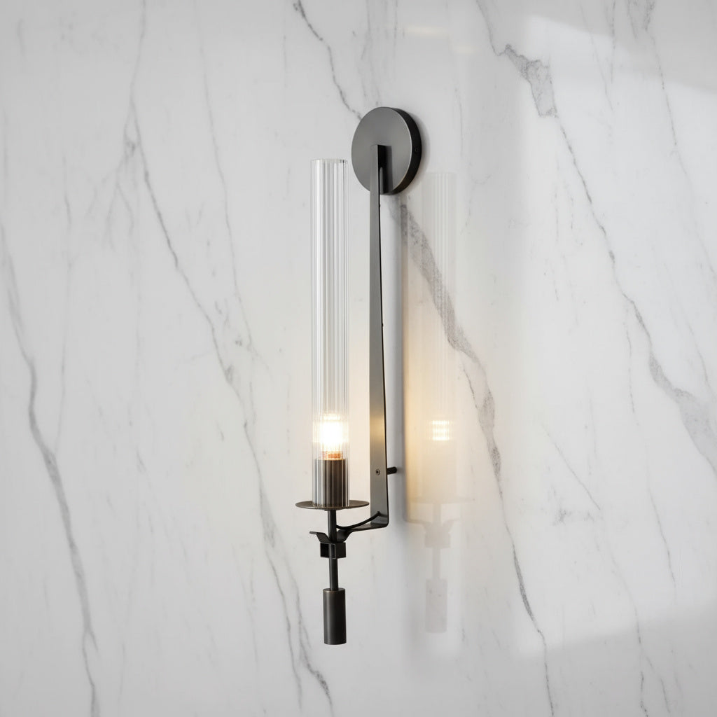 Contemporary Metal and Glass Wall Light Fixture for Bedroom Reading and Ambient Lighting | Thomler