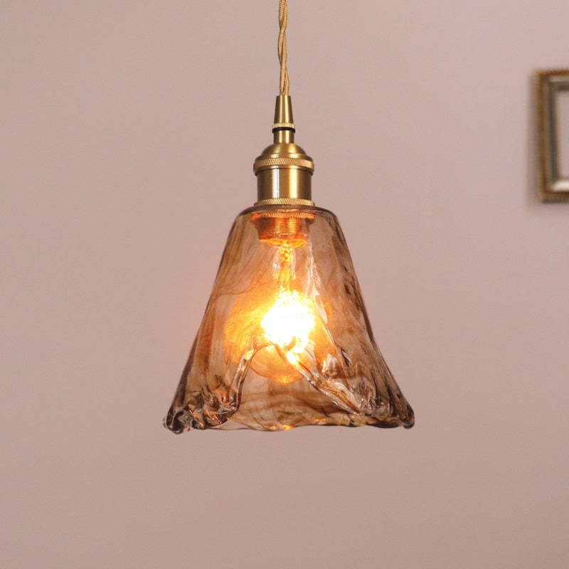 Industrial Metal & Glass Hanging Fixture with Brass Finish for Dining Room Kitchen Island | Thomler