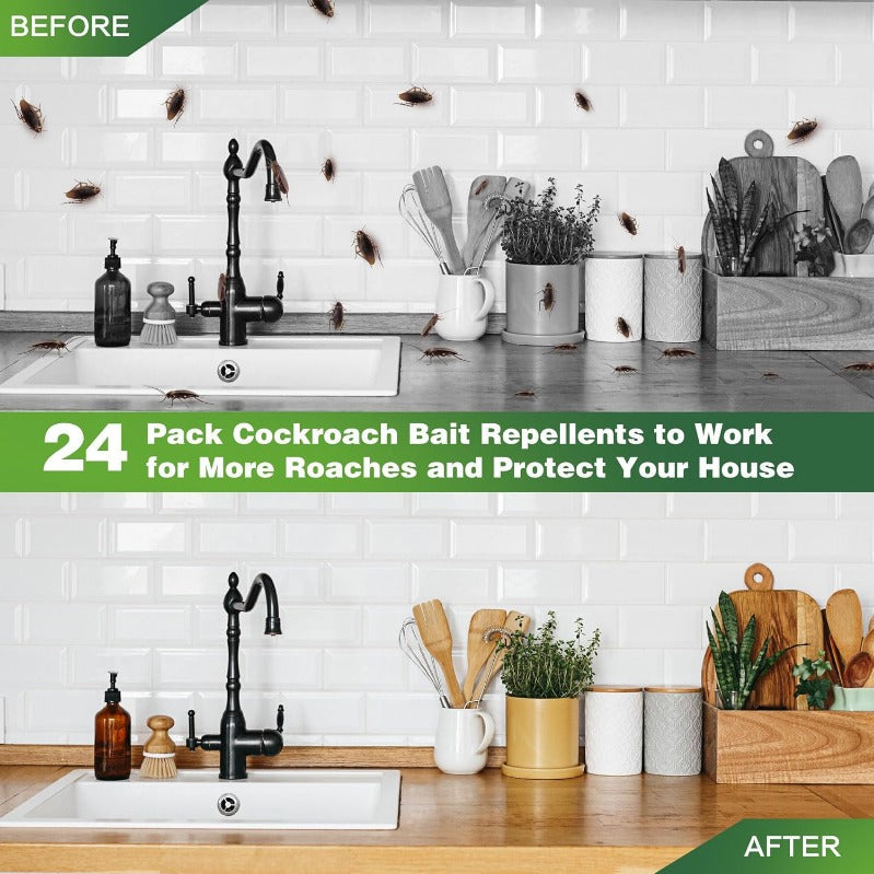 Roach Trap Station Discs for Kitchen & Bathroom – Safe Around Kids & Pets – Colony Elimination Bait – 12/24/36 Count | Thomler