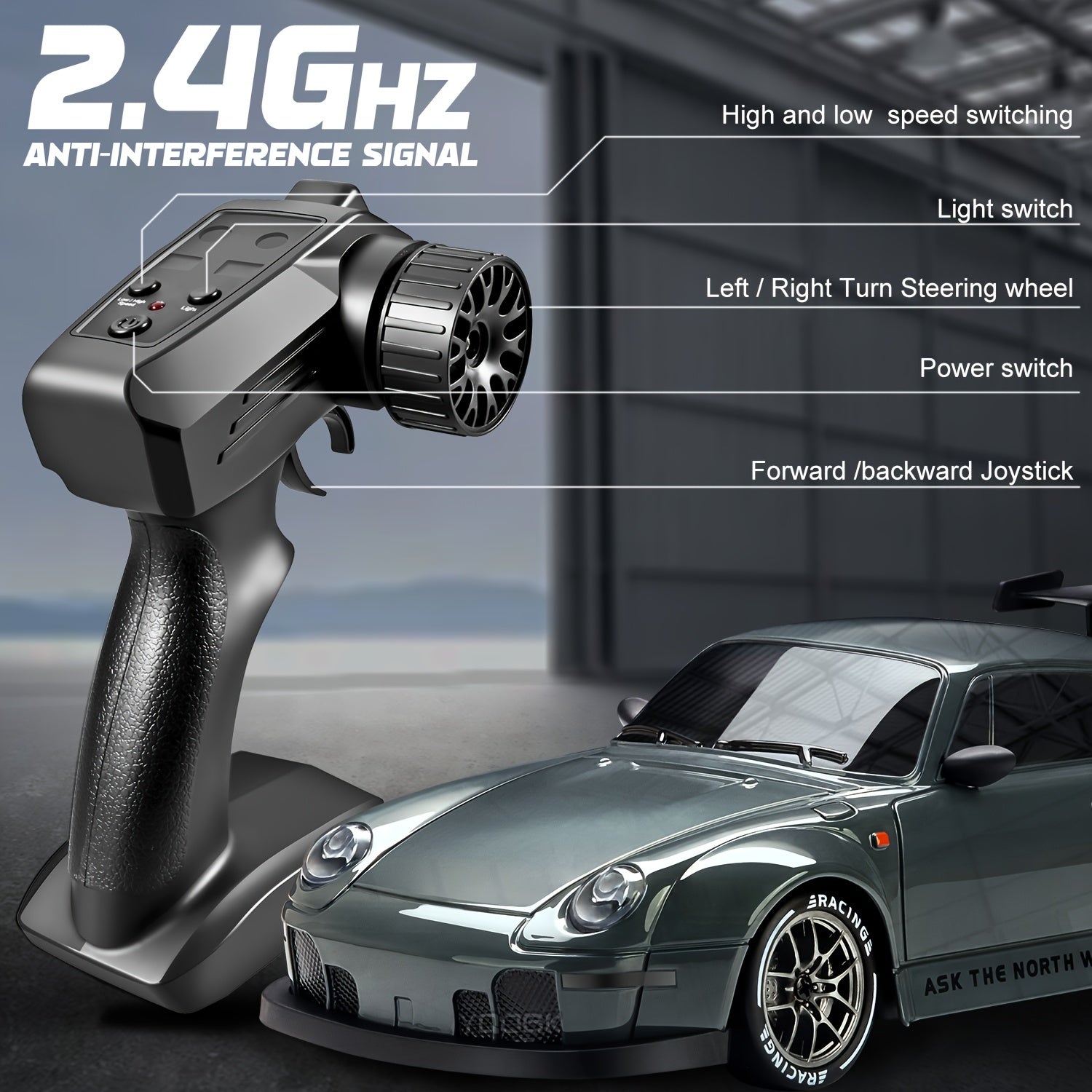 RC Drift Car Plastic 20.0 cm Grey 4WD Indoor Racing Remote Control Toy With Illuminated Wheels | Thomler