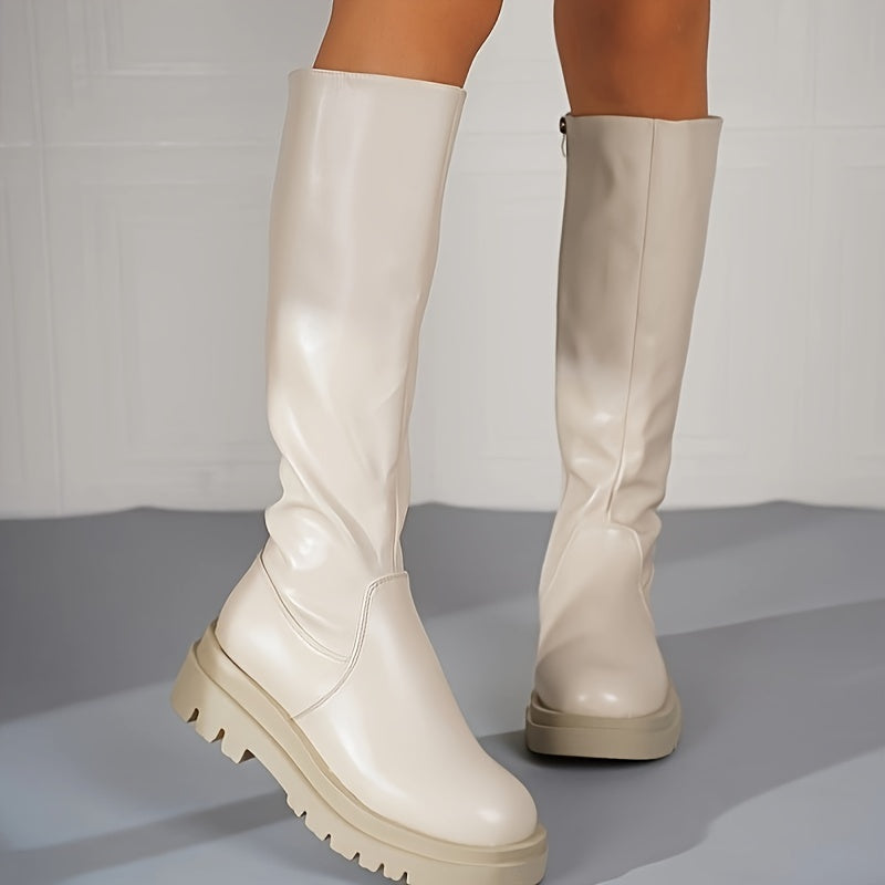 Women's Knee-High Boots with Mid Block Heel, Side Zip & Cushioned Insole | Thomler