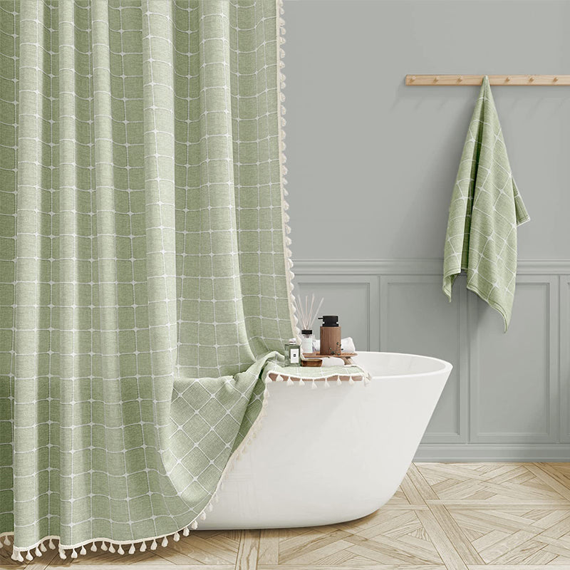 Shower Curtain Premium Linen 180.0 x 200.0 cm Grey Bathroom Waterproof Tassel Bohemian Bath Screen Privacy Curtain | Thomler