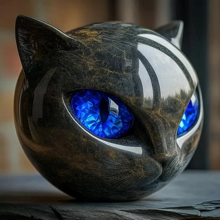 Glossy Resin Feline Figurine with Mesmerizing Gaze – Decorative Cat Statue for Desk, Shelf & Living Room Display – Modern Animal Sculpture A | Thomler