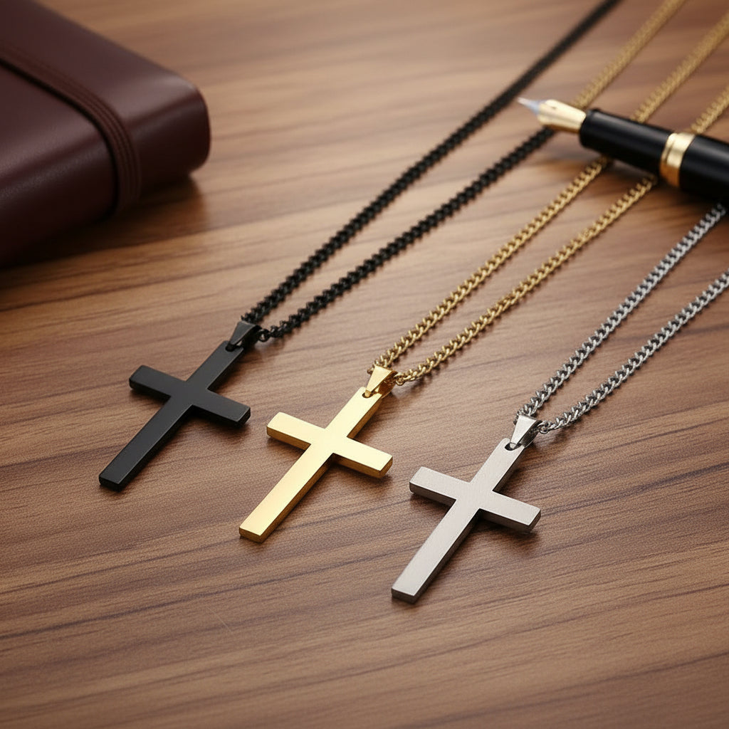 Stainless Steel Cross Pendant Necklace for Men – 24 in Chain, Religious Symbol Jewelry for Everyday & Casual Wear | Thomler