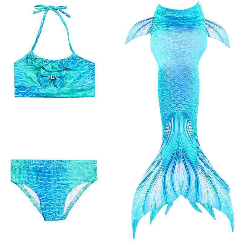 Girls Mermaid Swimsuit Set – 3-Piece Tail Bikini for Pool, Beach & Dress-Up | Thomler