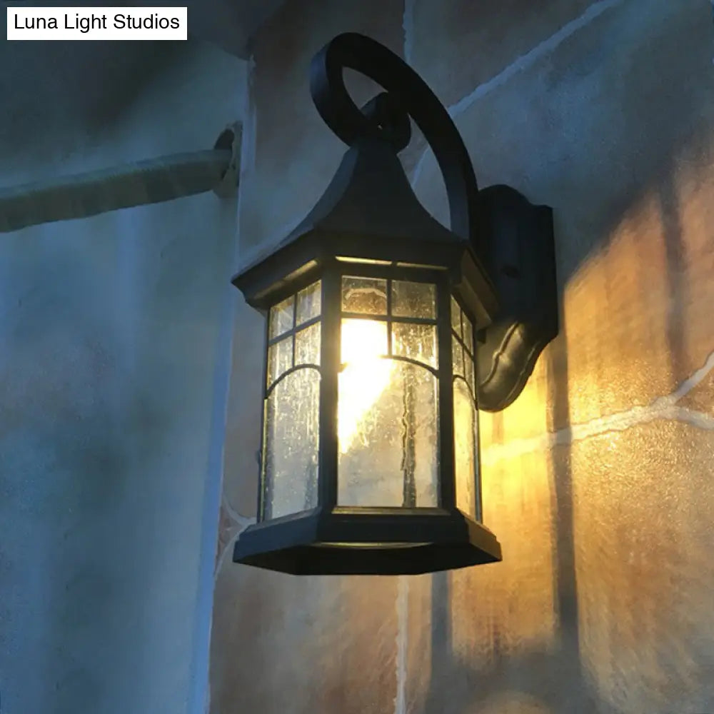 Outdoor Wall Sconce with Textured Glass Shade – Downward-Facing Rustic Porch Light for Entry, Patio & Garage – Hardwired E26 Socket | Thomler
