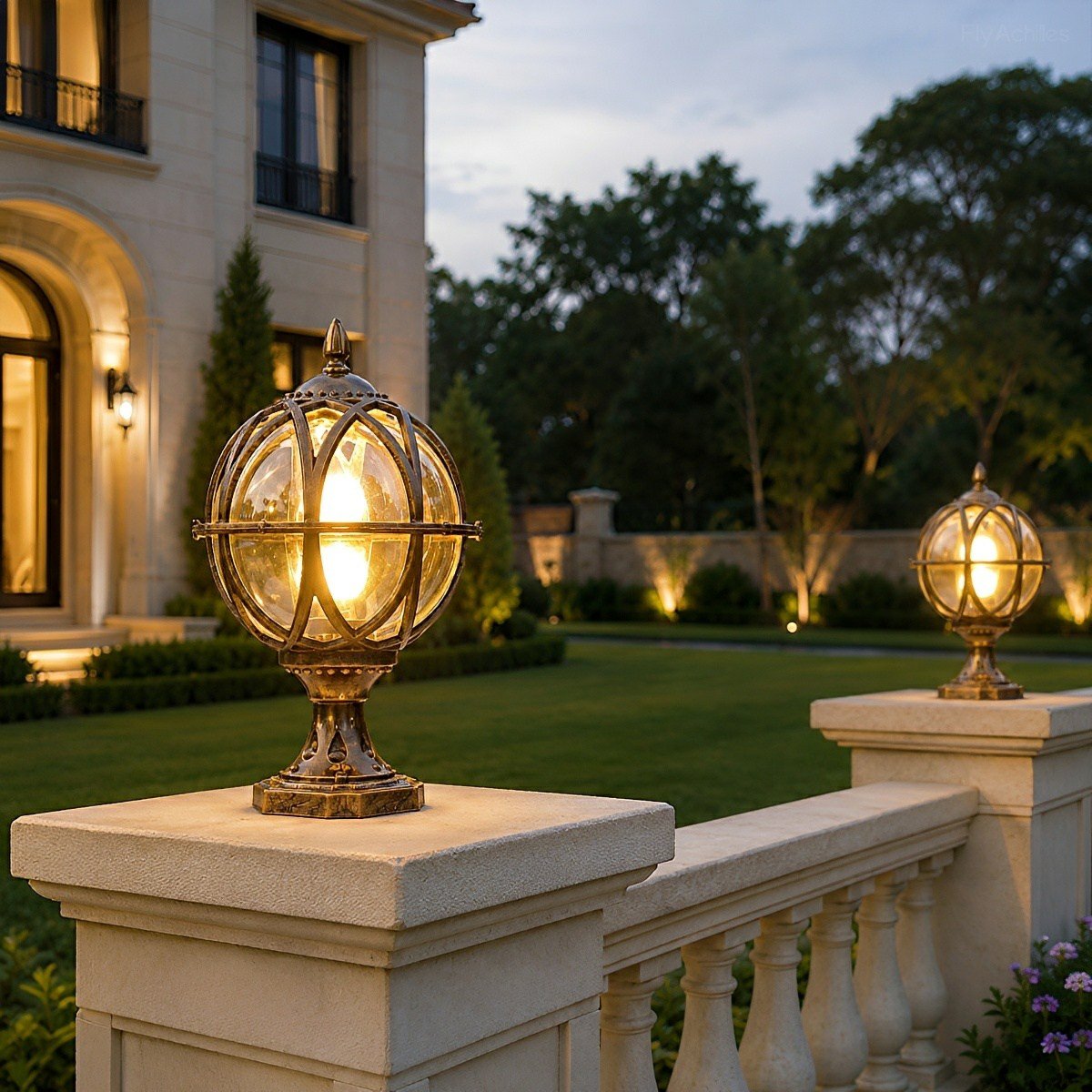Spherical Pillar Cap Lantern for Decks, Patios & Fences – Weather-Resistant Orb Fixture | Thomler