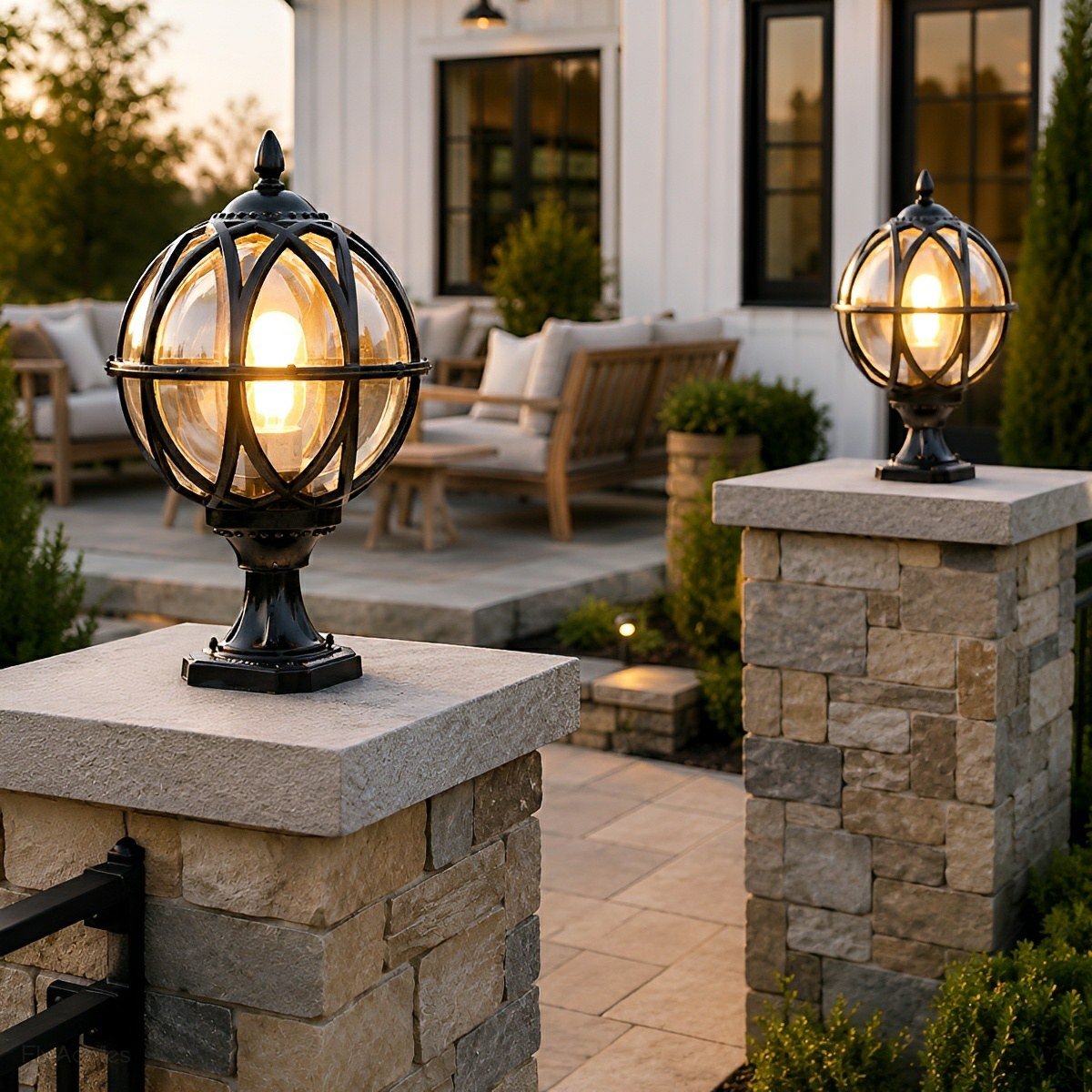 Spherical Pillar Cap Lantern for Decks, Patios & Fences – Weather-Resistant Orb Fixture | Thomler