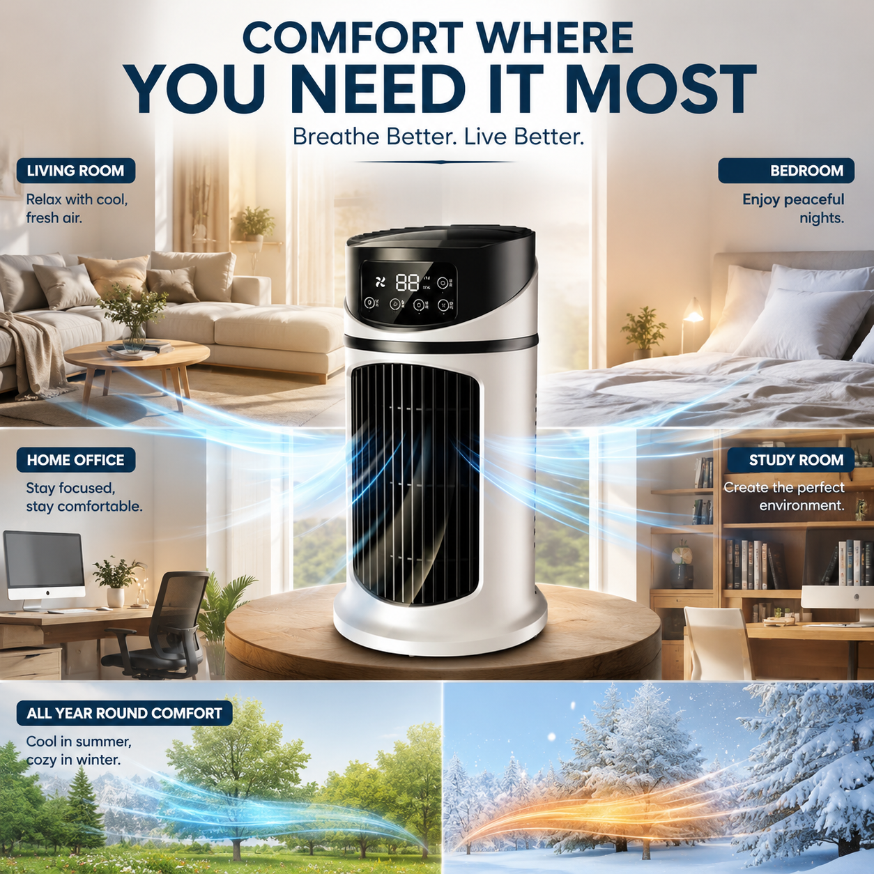 Compact Personal Cooler – Windowless Evaporative Air Cooler for Bedroom, Office & Small Spaces – Portable Desktop Cooling Unit for Home & | Thomler