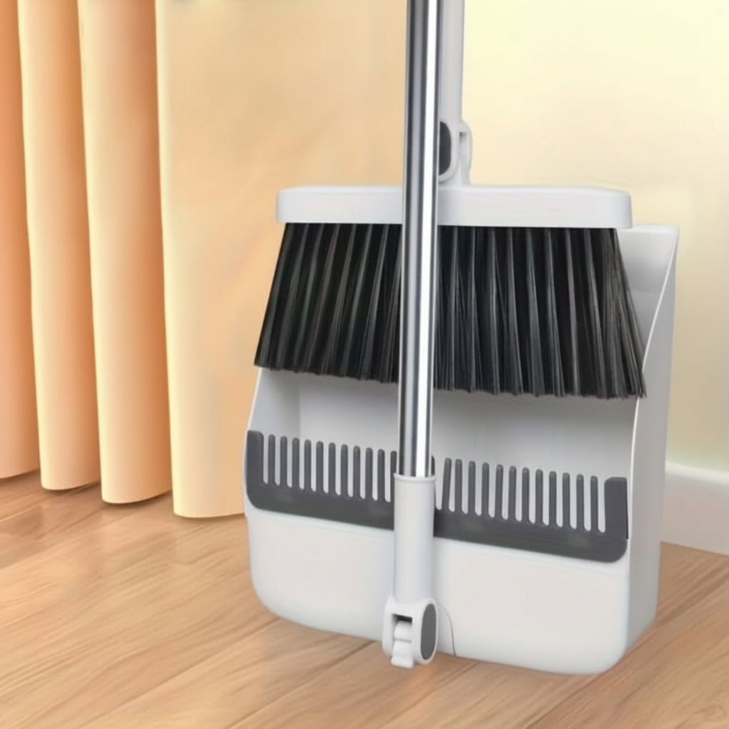 Upright Sweep & Scoop Set with Extended Handle for Floors & Tile – Standup Design, Pet Hair Pickup, Space-Saving Storage | Thomler