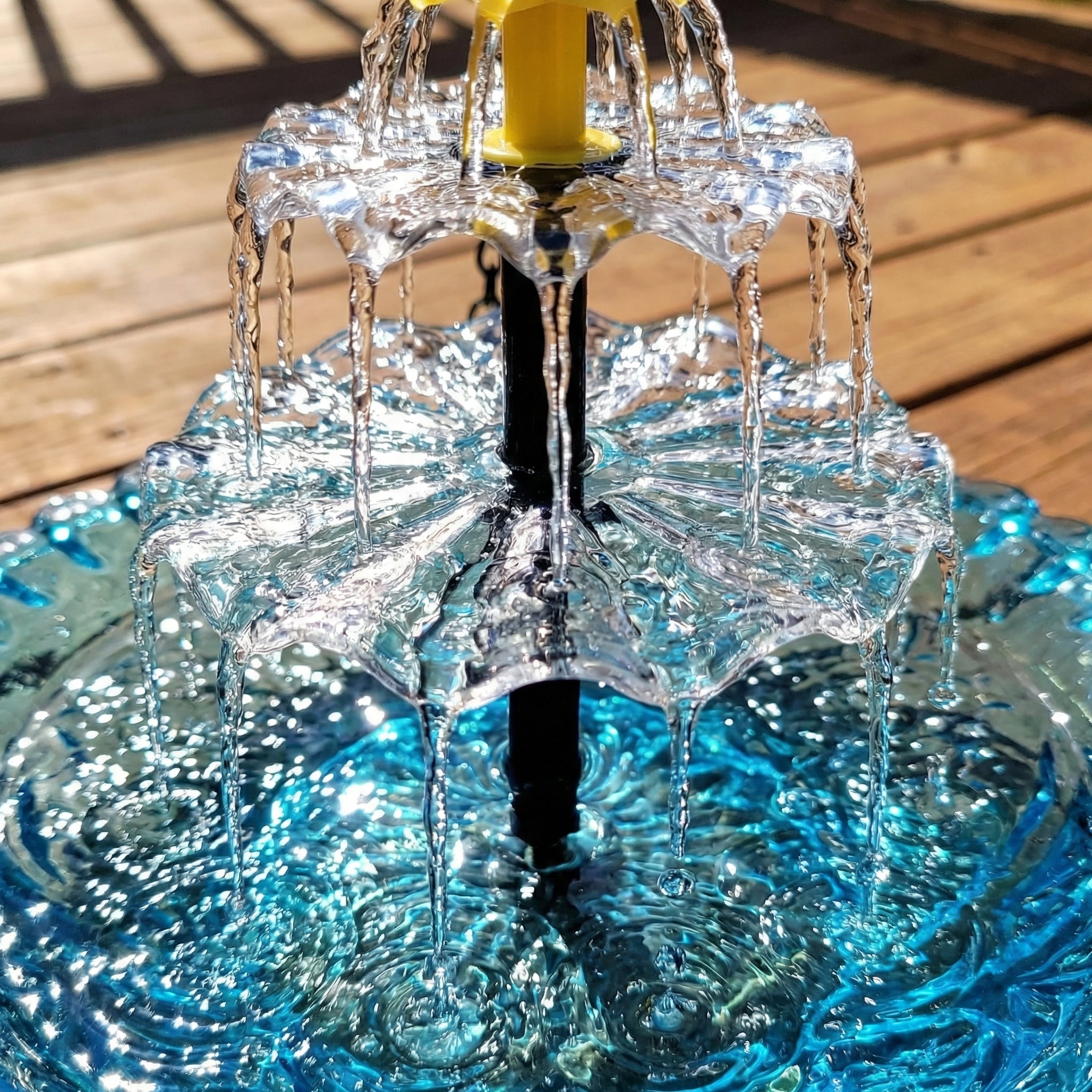 Hanging Glass Bird Bath 25.5 cm Two-Tier Solar Waterfall Blue Patio Garden Decor | Thomler