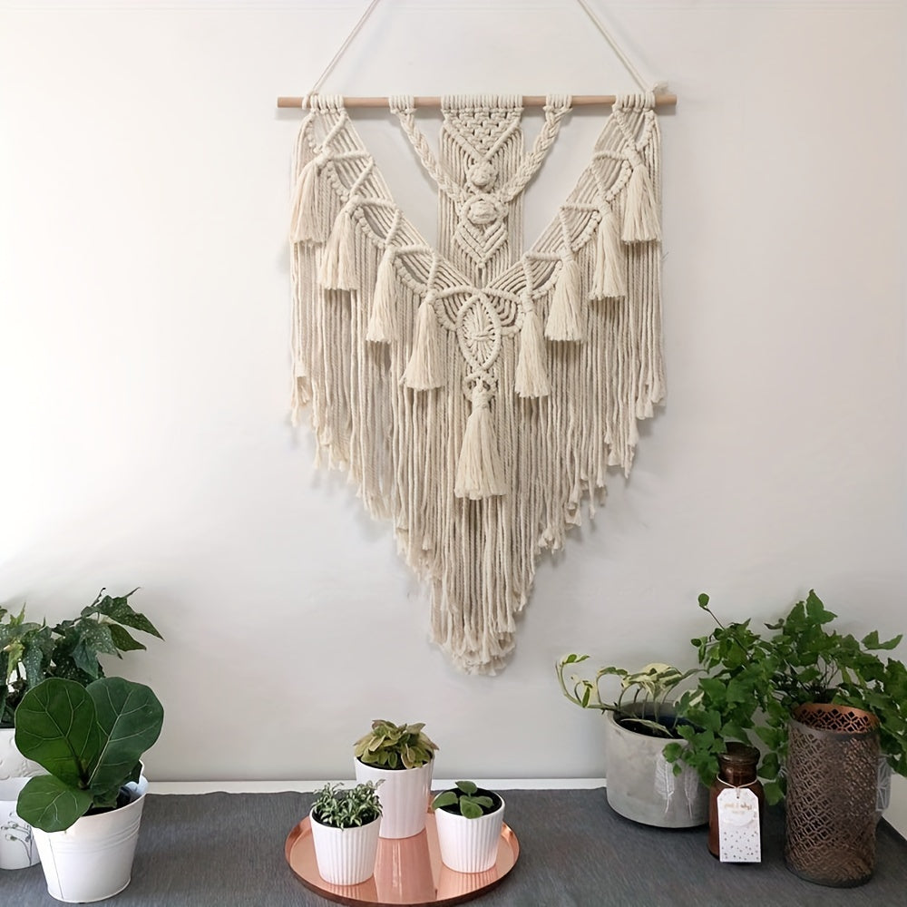 Woven Fiber Wall Art with Geometric Knotwork and Fringe for Living Room & Bedroom Decor | Thomler