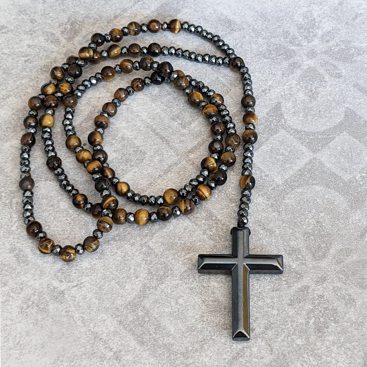 Stone Bead Prayer Chain – Adjustable Gemstone Pendant for Men with Cross Accent | Thomler