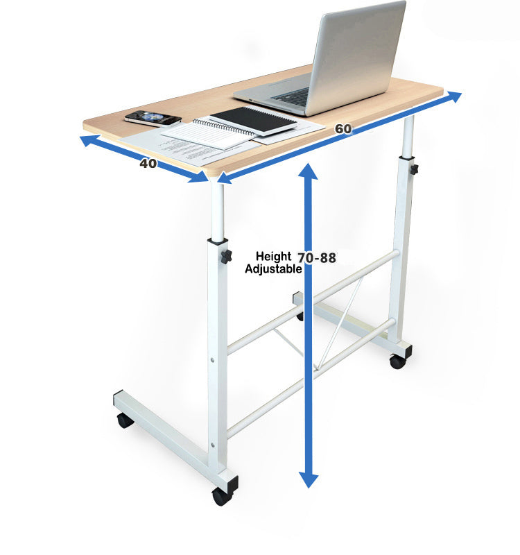 Laptop Table Steel Frame 60.0 cm x 40.0 cm Mobile Home Office Bedside Adjustable Height 70.0–88.0 cm Rolling Desk | Thomler