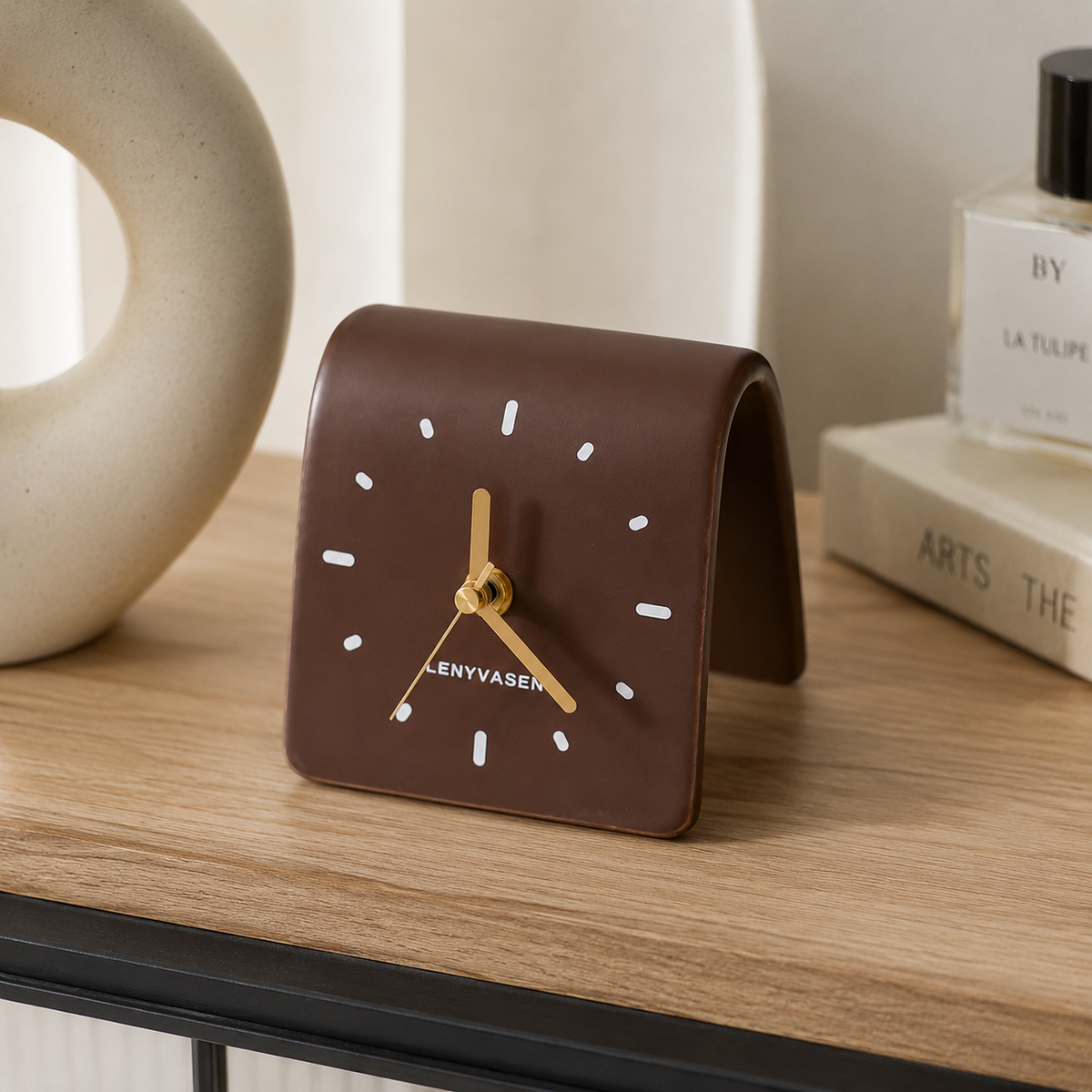 Square Ceramic Tabletop Clock Silent Movement Home Décor Analog Display Non-Ticking for Desk Nightstand Bedroom Office | Thomler