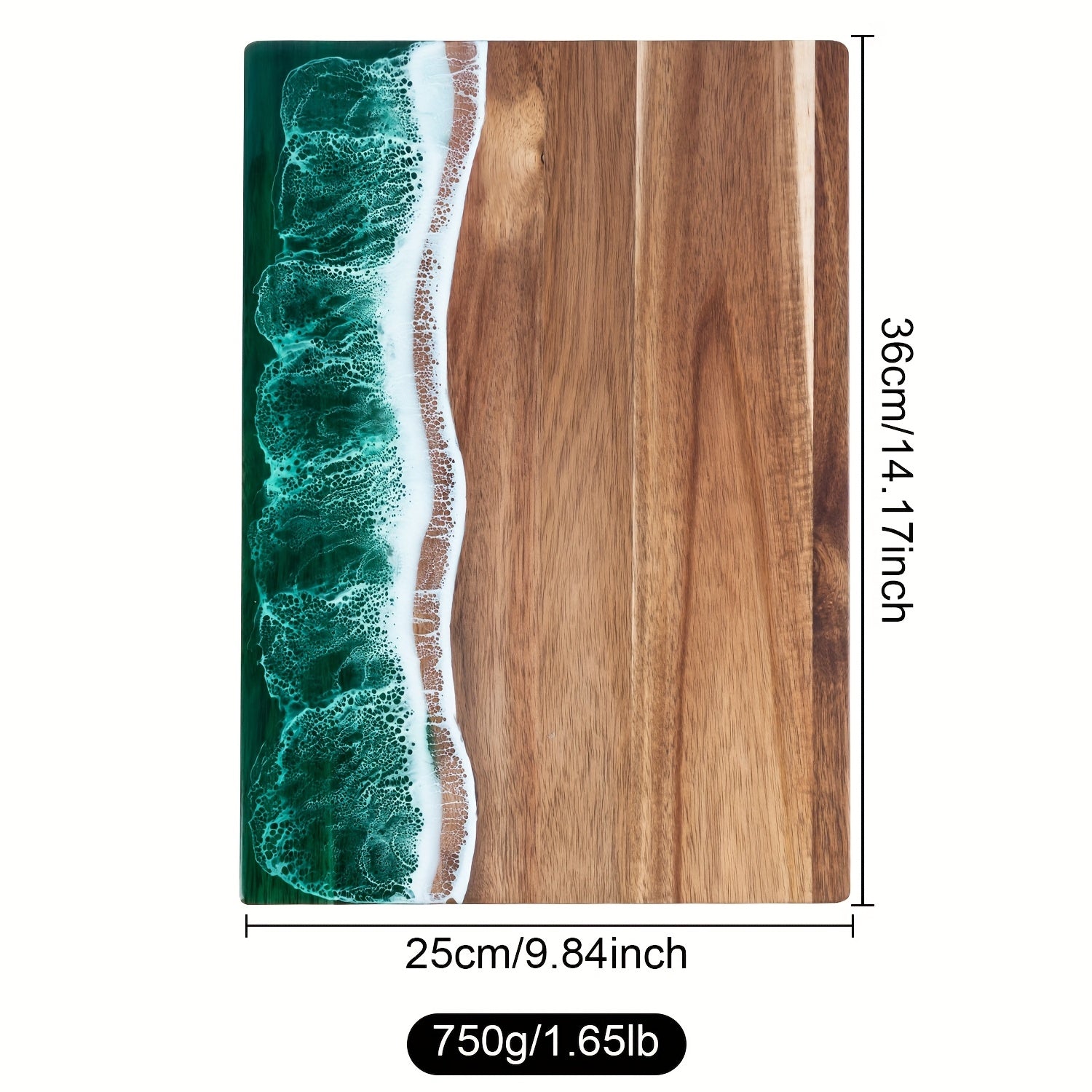Acacia Wood Serving Board with Resin Wave Inlay 18x9 Inch Coastal Charcuterie Tray for Cheese Fruit Bread Kitchen Decor | Thomler