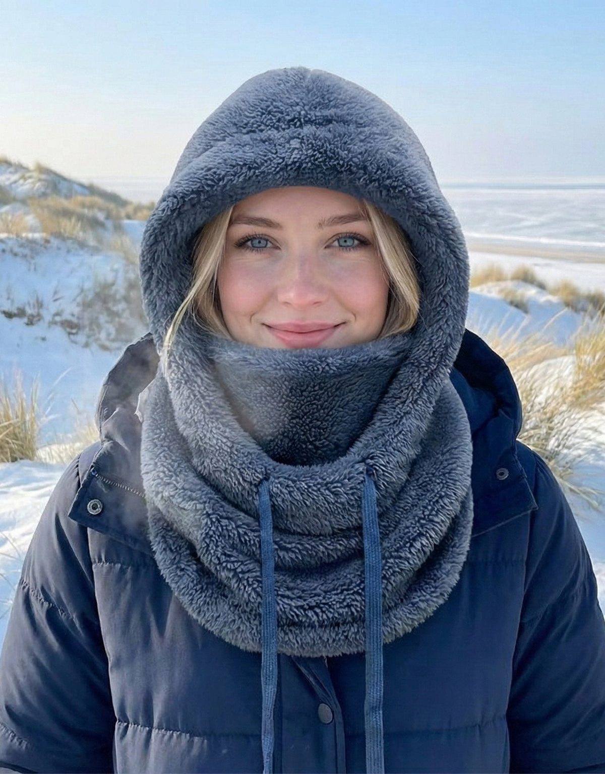 Women's Hooded Scarf Hat with Built-In Neck Warmer for Winter – Soft Knit One-Piece Cold Weather Hood | Thomler