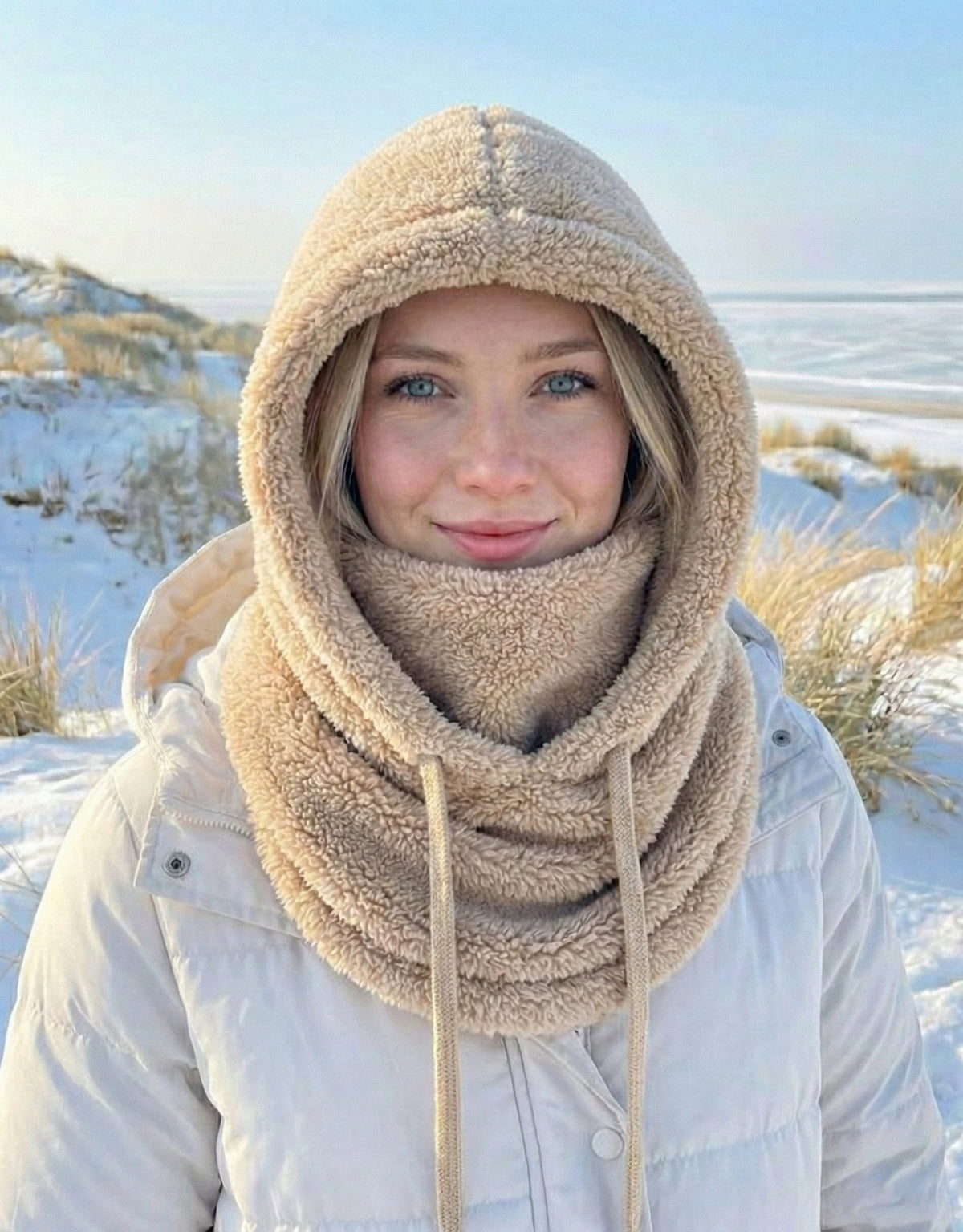 Women's Hooded Scarf Hat with Built-In Neck Warmer for Winter – Soft Knit One-Piece Cold Weather Hood | Thomler