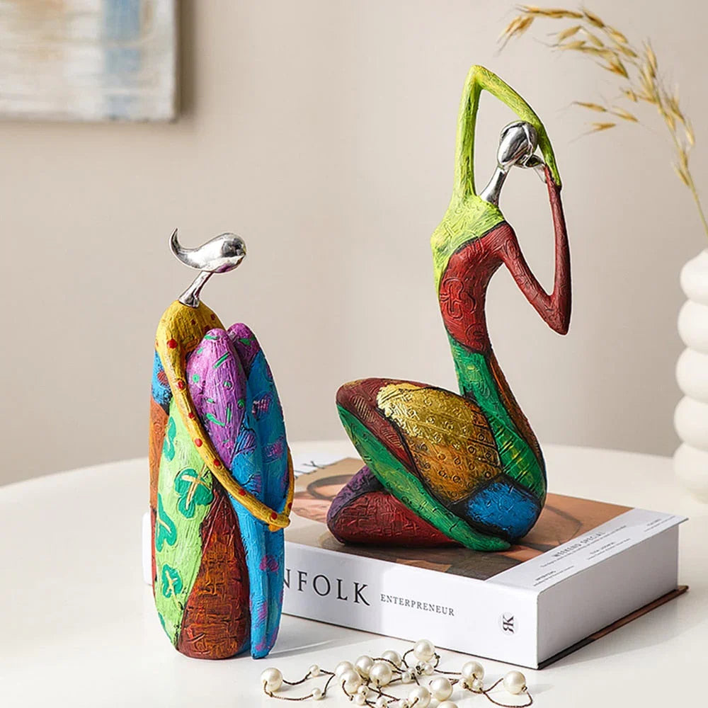 Hand-Painted Abstract Woman Figurine Sculpture | Colorful Resin Statue for Modern Home Decor | Shelf Decor Living Room | Thomler