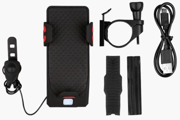 4-in-1 Bike Mount Phone Holder with Power Bank, LED Light & Horn for Cycling | Thomler