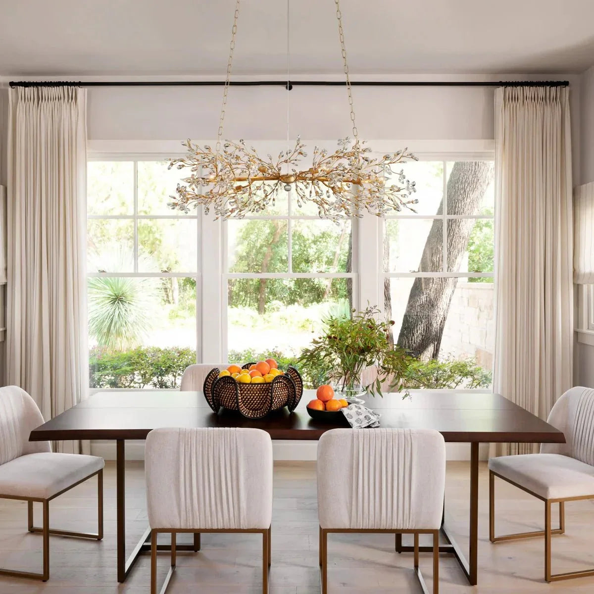 Crystal Branch Chandelier 8-10 Light Linear Fixture for Dining Room Gold Silver Bronze Finish | Thomler