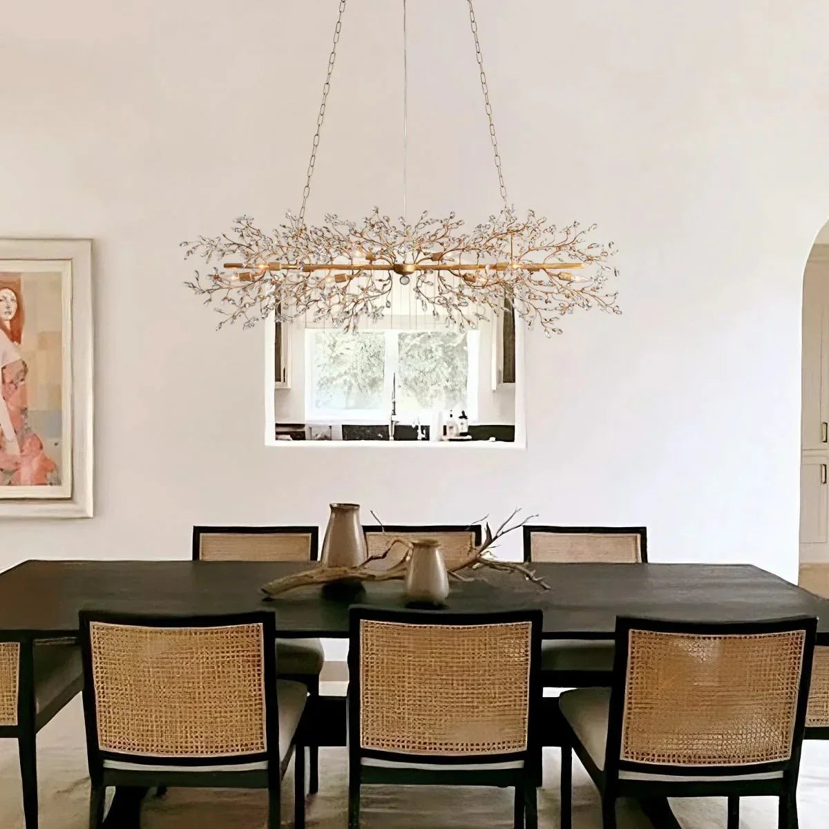 Crystal Branch Chandelier 8-10 Light Linear Fixture for Dining Room Gold Silver Bronze Finish | Thomler
