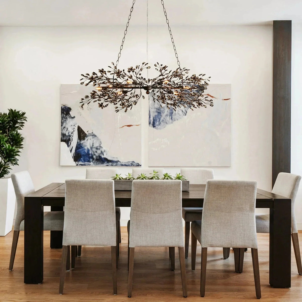 Crystal Branch Chandelier 8-10 Light Linear Fixture for Dining Room Gold Silver Bronze Finish | Thomler