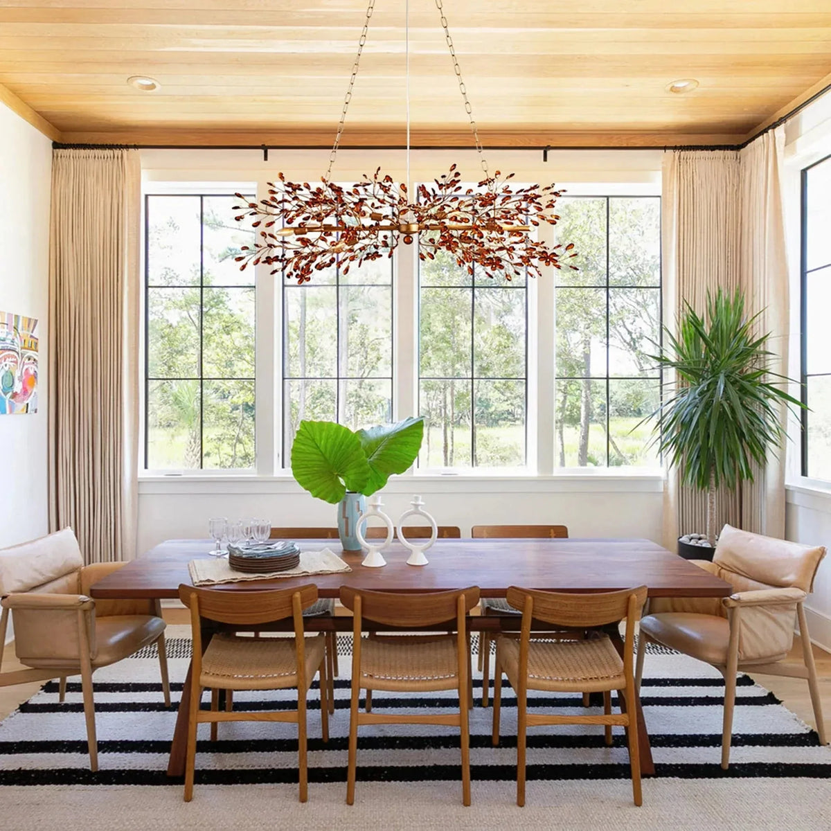 Crystal Branch Chandelier 8-10 Light Linear Fixture for Dining Room Gold Silver Bronze Finish | Thomler
