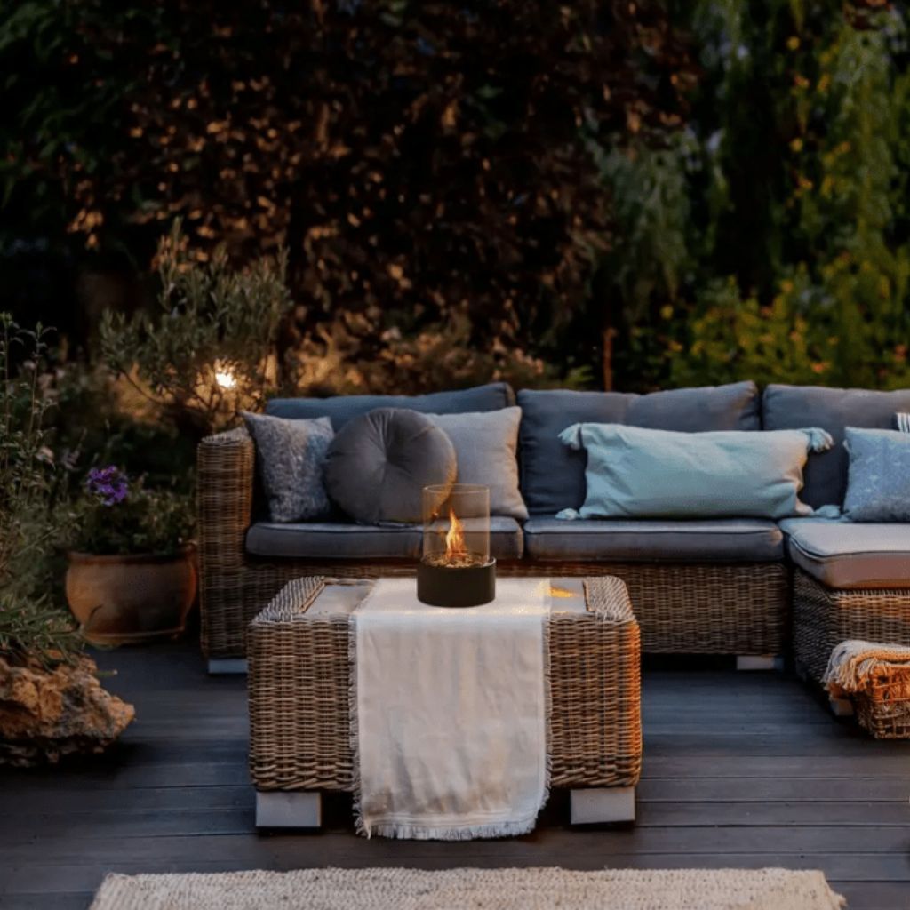 Tabletop Ethanol Burner with Glass Cylinder & Marble Base for Indoor Outdoor Patio Dining Living Room Portable Flame Centerpiece Decor | Thomler